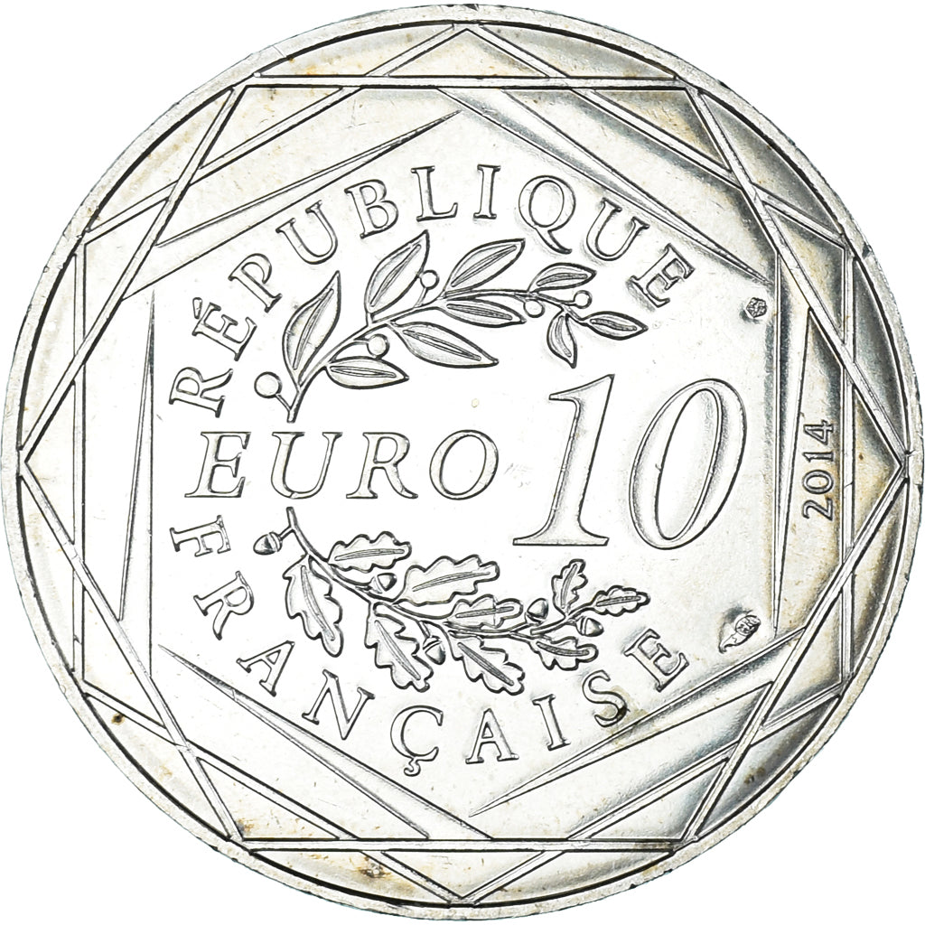 France, 10 Euro, 2014, Sempé, Fraternité, Hiver, MS(63), Silver