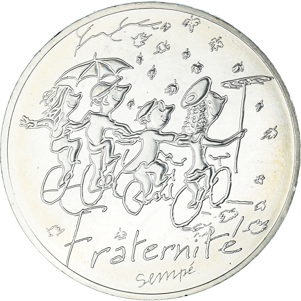 France, 10 Euro, 2014, Paris, Sempé Fraternité Automne, MS(64), Silver
