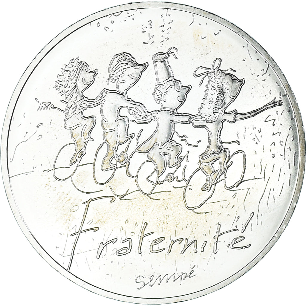 France, 10 Euro, 2014, Sempé Fraternité Printemps, MS(65-70), Silver