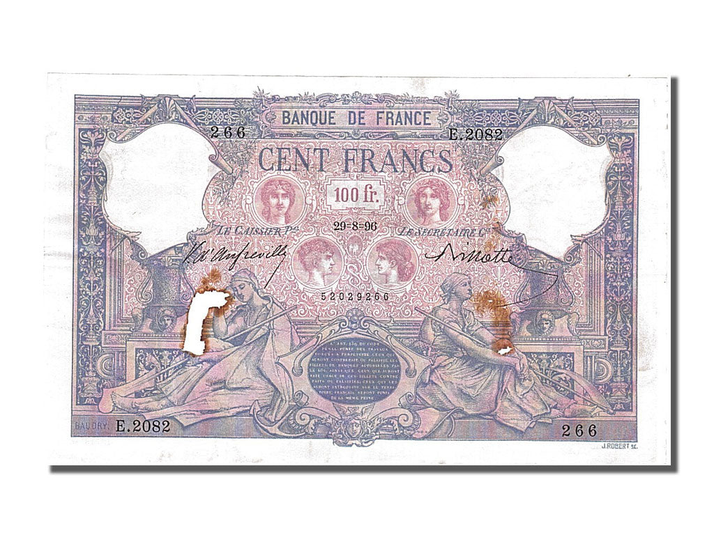France, 100 Francs, 100 F 1888-1909 ''Bleu et Rose'', 1896, KM #65b,...