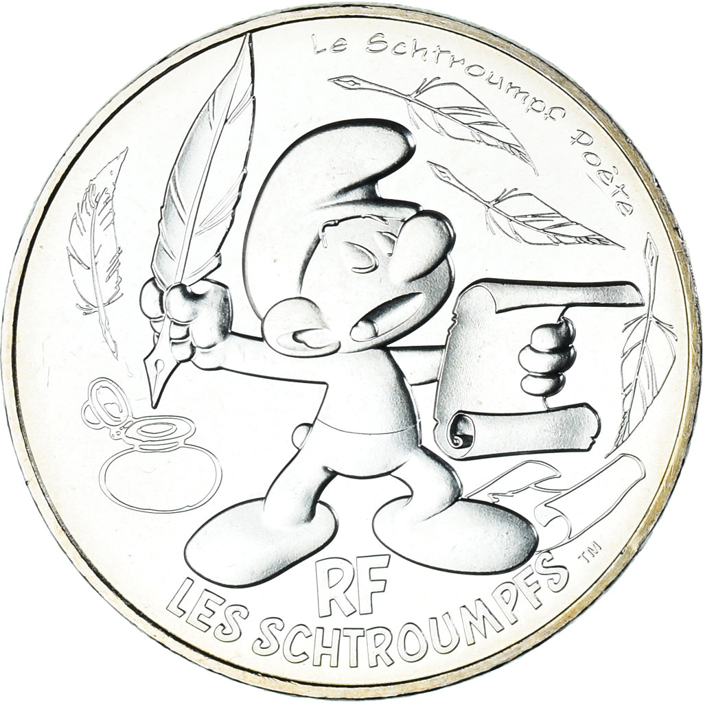 France, 10 Euro, Le Schtroumpf Poète (10/20), 2020, FDC, Argent