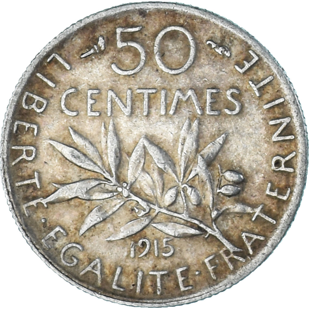 Moneda, Francia, Semeuse, 50 Centimes, 1915, Paris, MBC+, Plata, KM:854
