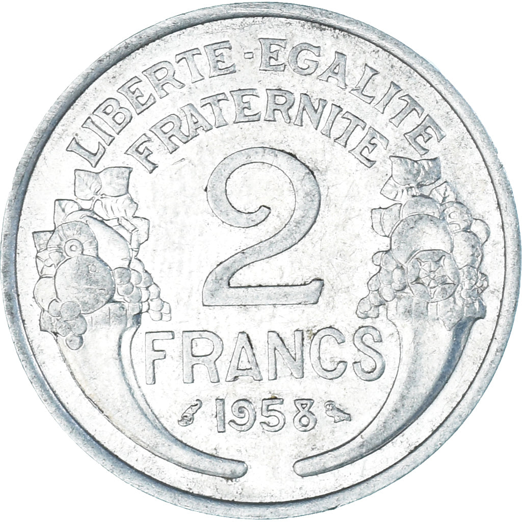 Moneta, Francja, Morlon, 2 Francs, 1958, MS(63), Aluminium, KM:886a.1
