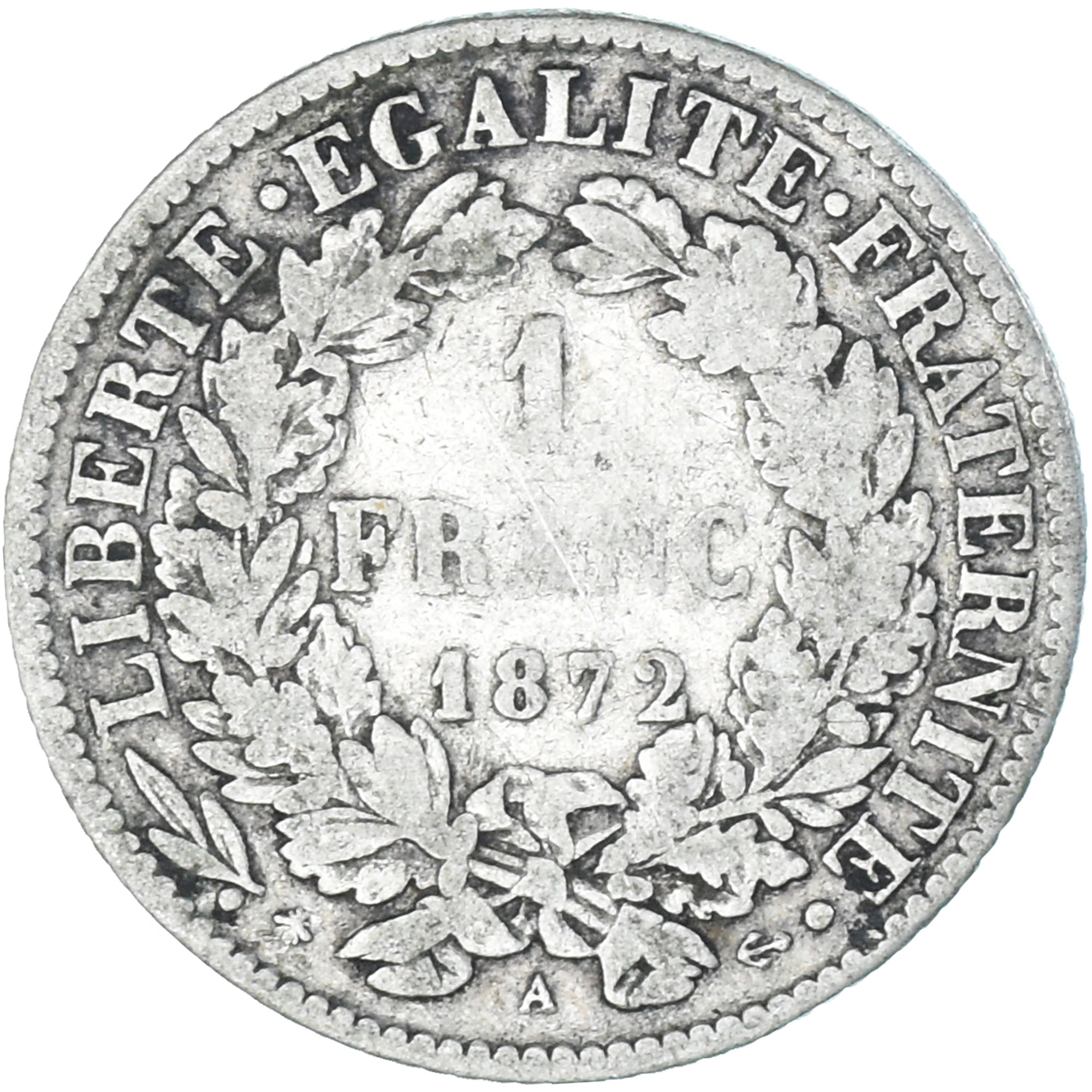 Monnaie, France, Cérès, Franc, 1872, Paris, TTB, Argent, KM:822.1