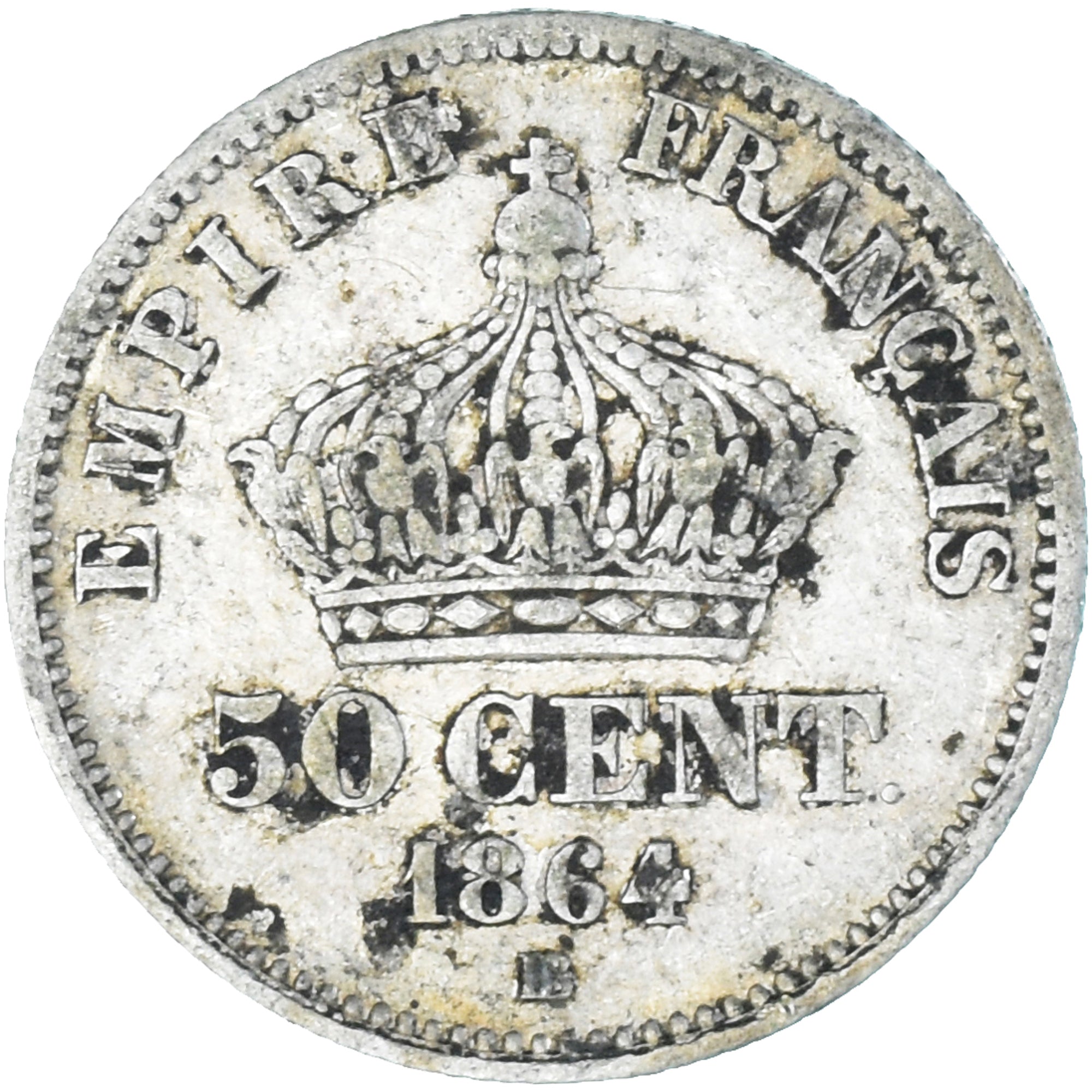 Moeda, França, Napoleon III, Napoléon III, 50 Centimes, 1864, Strasbourg