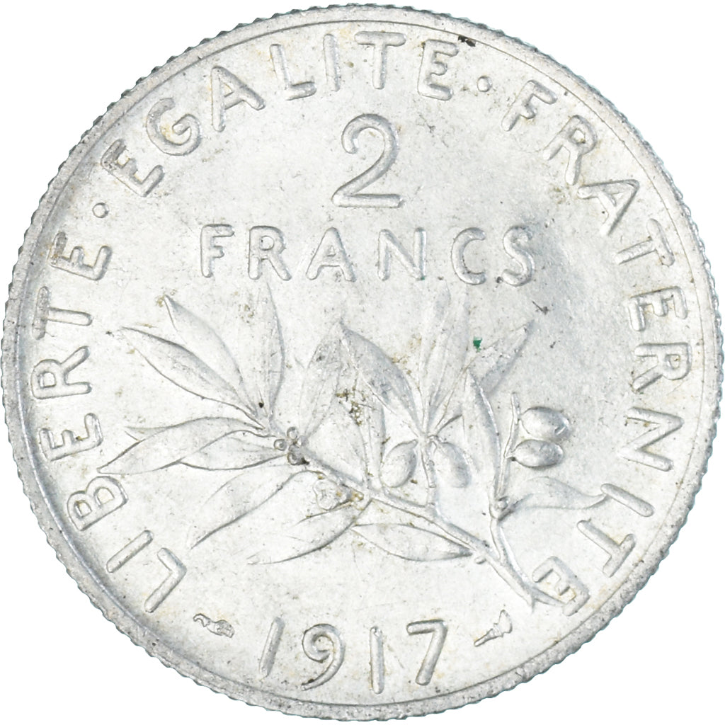 Munten, Frankrijk, Semeuse, 2 Francs, 1917, Paris, ZF+, Zilver, KM:845.1