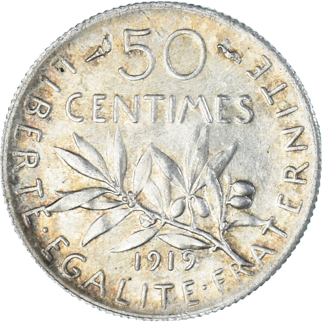 Moneda, Francia, Semeuse, 50 Centimes, 1919, Paris, EBC, Plata, KM:854