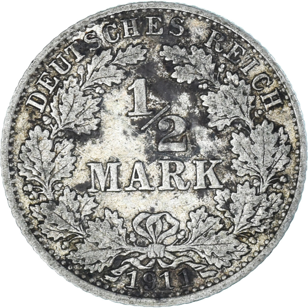 Coin, GERMANY - EMPIRE, 1/2 Mark, 1911, München, EF(40-45), Silver, KM:17