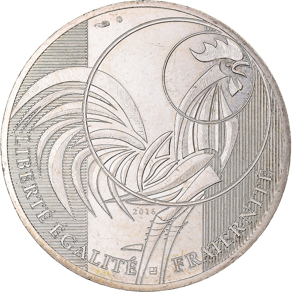 France, 10 Euro, Monnaie de Paris, Coq, 2016, MS(63), Silver