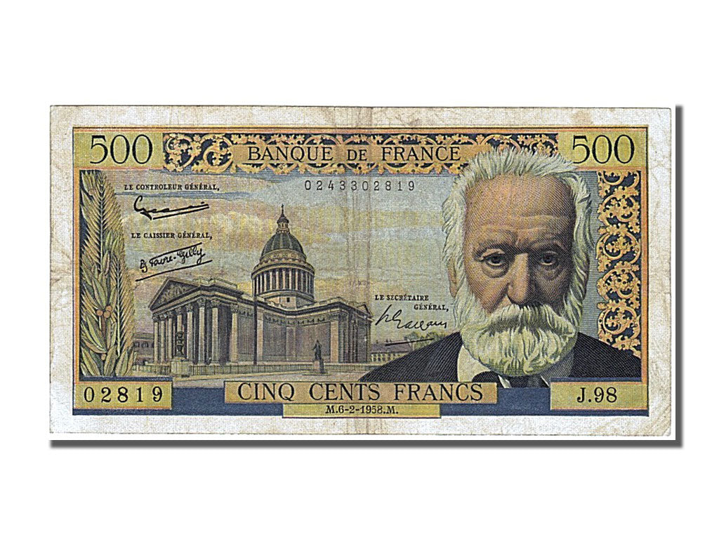 Francia, 500 Francs, 500 F 1954-1958 ''Victor Hugo'', 1958, KM:133b, 1958-02-...