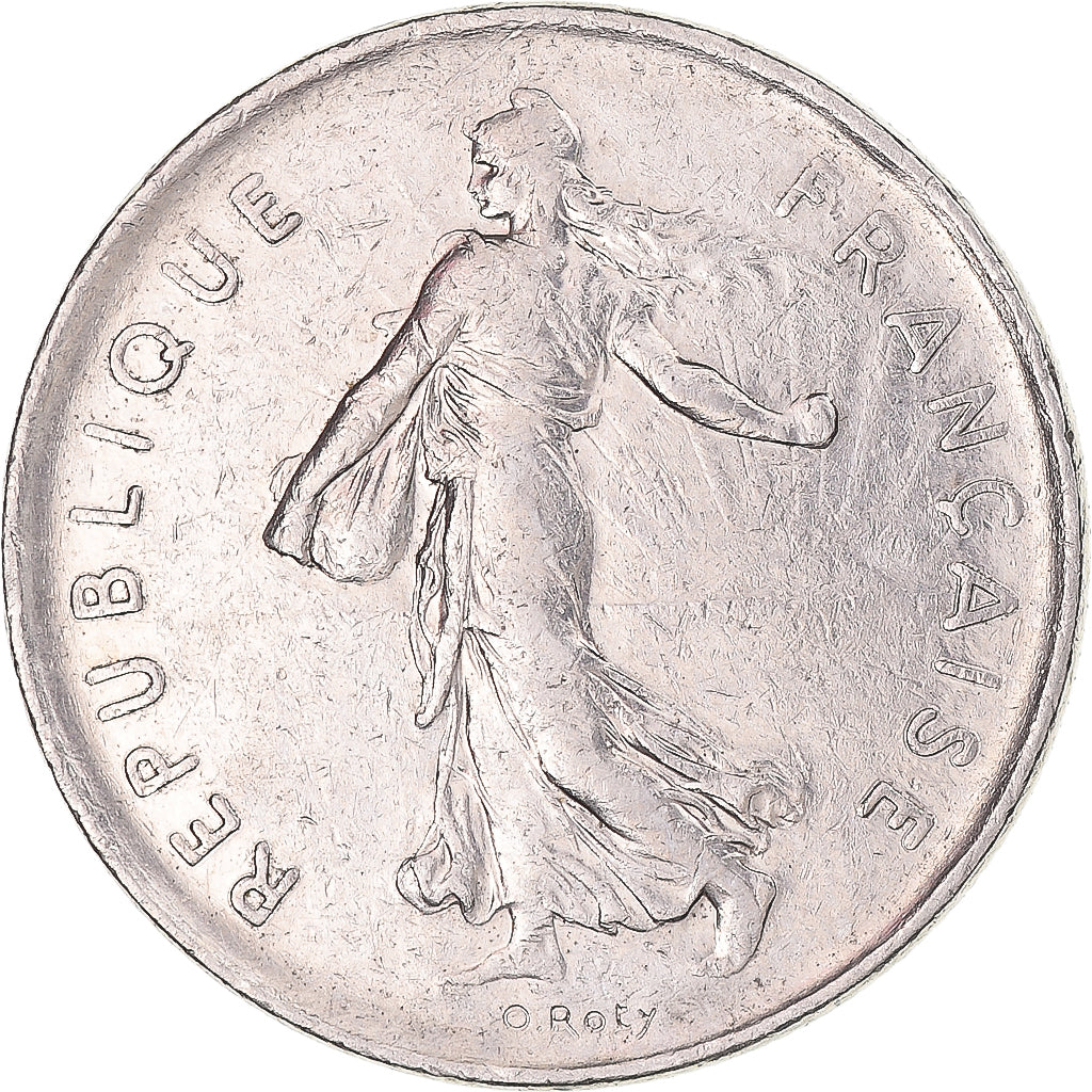 Moneda, Francia, Semeuse, 5 Francs, 1973, Paris, BC+, Níquel recubierto de