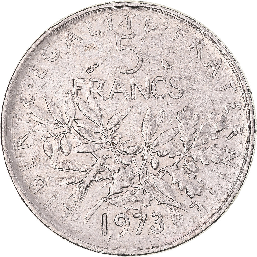 Moneda, Francia, Semeuse, 5 Francs, 1973, Paris, BC+, Níquel recubierto de