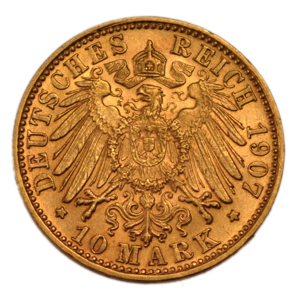 Germany, 10 Mark, 1907, Munich, KM #514, AU(50-53), Gold, 3.99