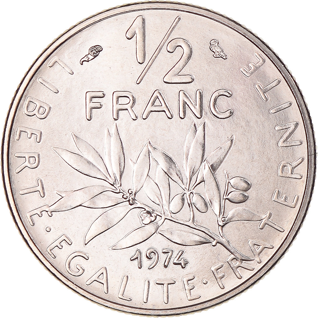 Munten, Frankrijk, Semeuse, 1/2 Franc, 1974, Paris, FDC, Nickel, KM:931.1