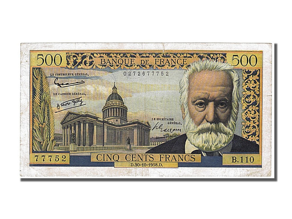 France, 500 Francs, 500 F 1954-1958 ''Victor Hugo'', 1958, KM #133b,...