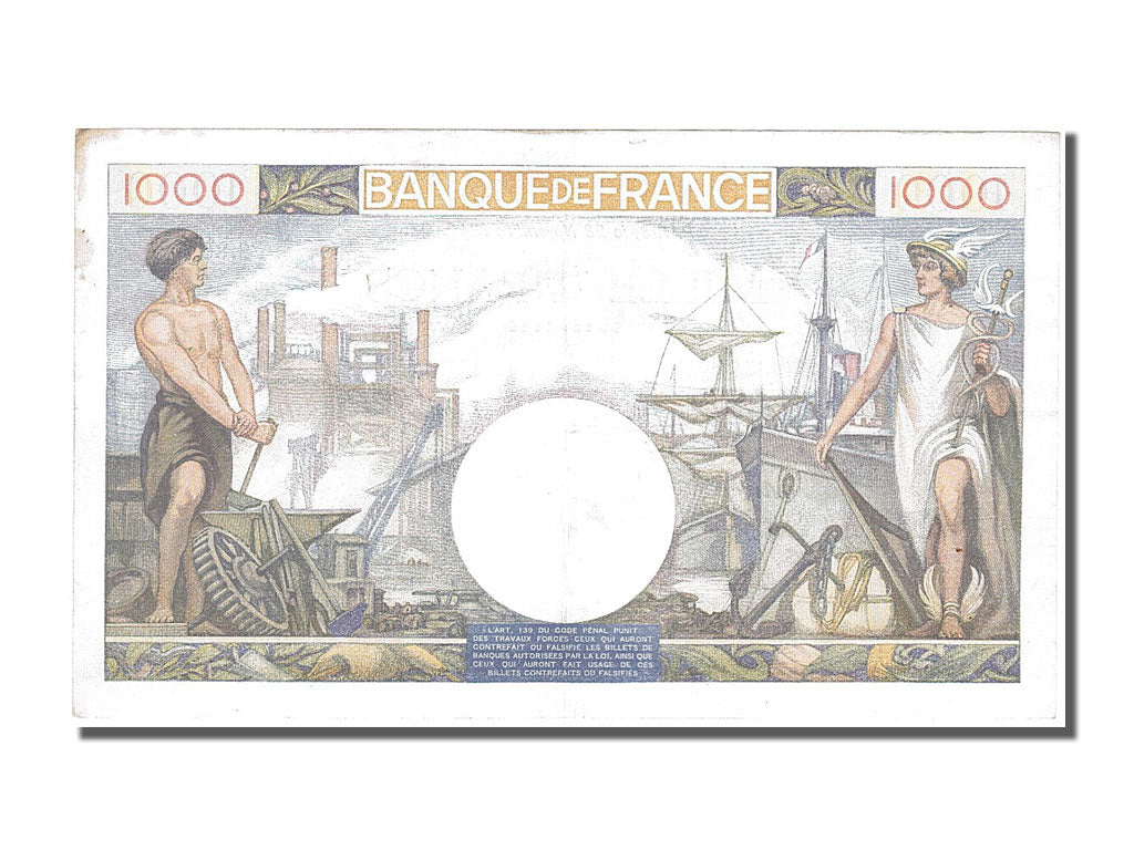 France, 1000 Francs, 1 000 F 1940-1944 ''Commerce et Industrie'', 1940, KM...