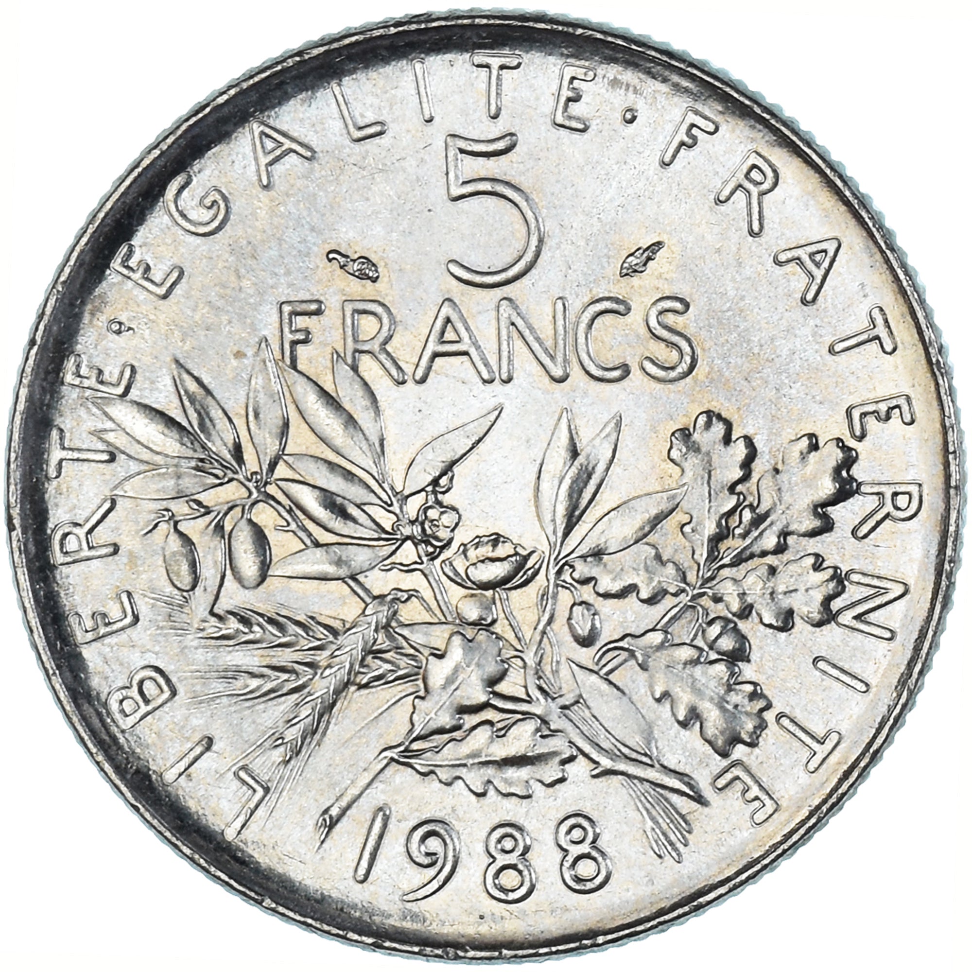 Munten, Frankrijk, Semeuse, 5 Francs, 1988, Paris, UNC-, Nickel Clad