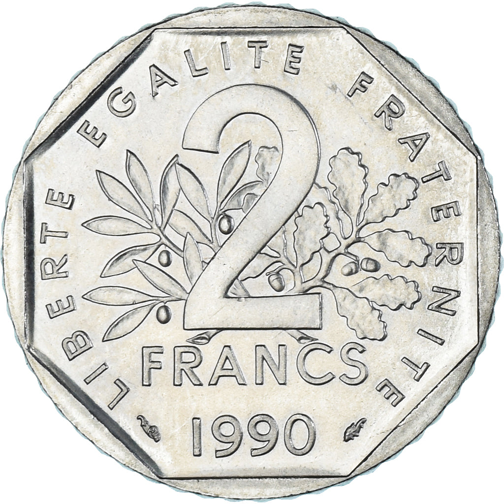 Coin, France, Semeuse, 2 Francs, 1990, MS(63), Nickel, KM:942.1
