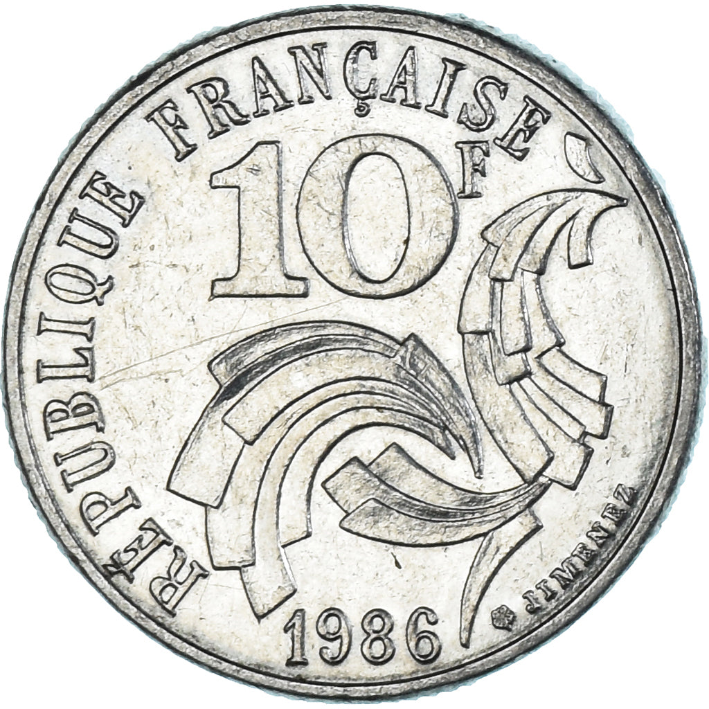 Coin, France, Jimenez, 10 Francs, 1986, Variété Listel, AU(55-58), Nickel