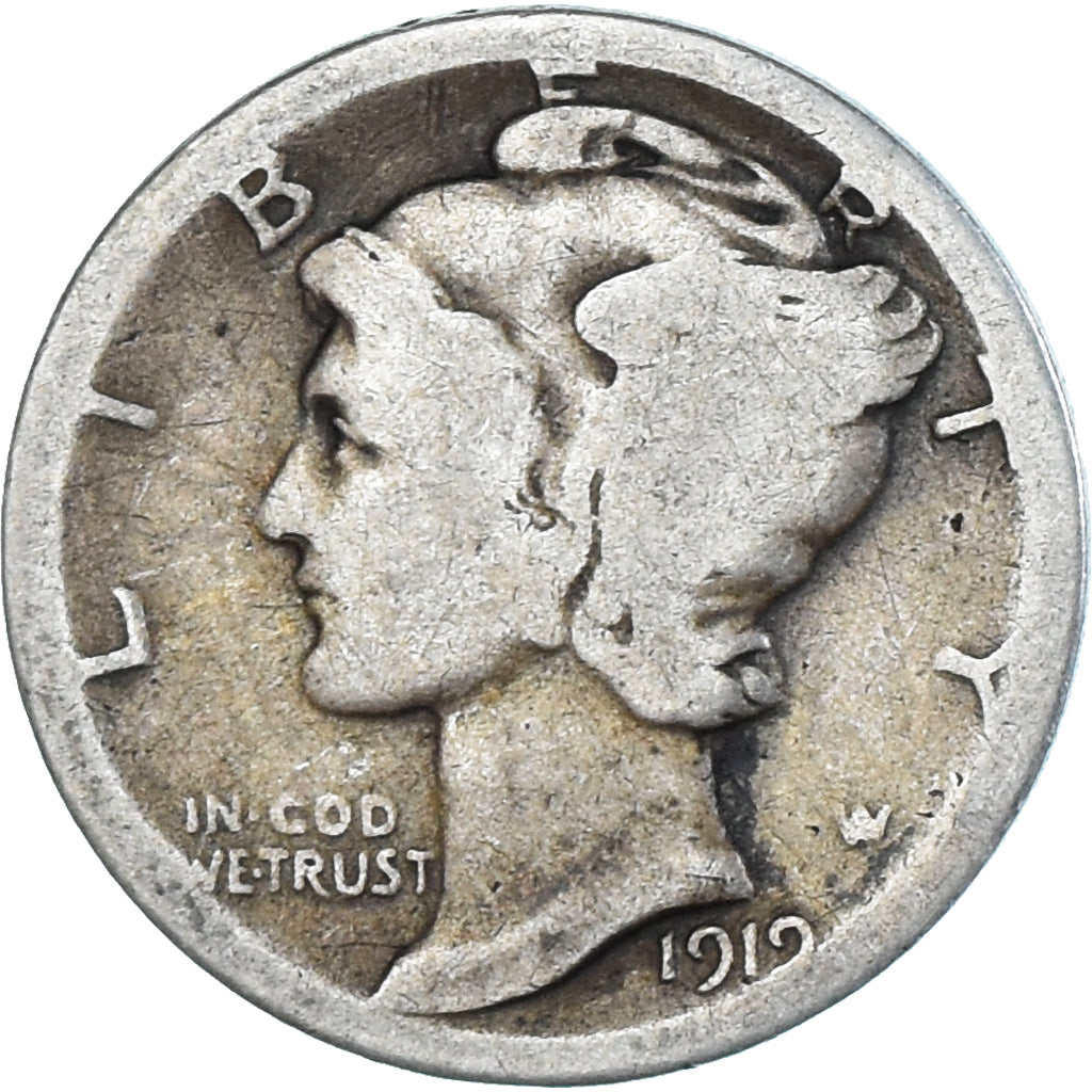 Coin, United States, Mercury Dime, Dime, 1919, U.S. Mint, Denver, F(12-15)