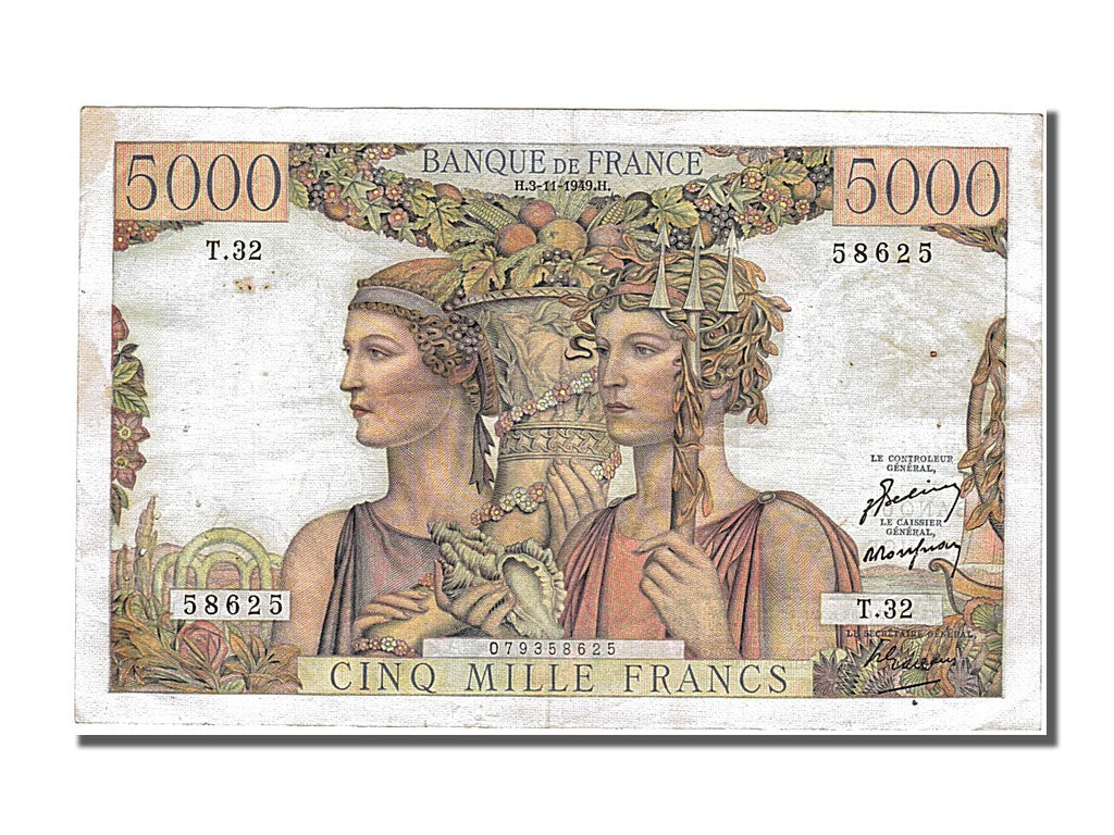 Geldschein, Frankreich, 5000 Francs, 5 000 F 1949-1957 ''Terre et Mer'', 1949