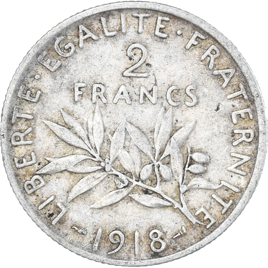 Moeda, França, Semeuse, 2 Francs, 1918, Paris, AU(50-53), Prata, KM:845.1