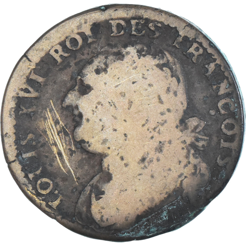 Moeda, França, 12 deniers françois, 12 Deniers, 1792, Nantes, VF(20-25)