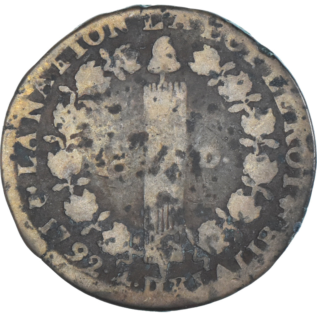 Moeda, França, 12 deniers françois, 12 Deniers, 1792, Nantes, VF(20-25)