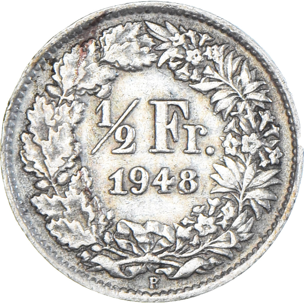 Moneta, Svizzera, 1/2 Franc, 1948, Bern, BB+, Argento, KM:23