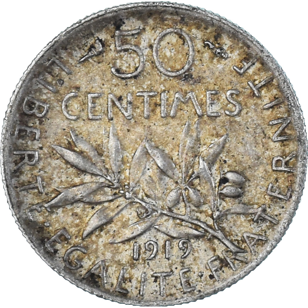Munten, Frankrijk, Semeuse, 50 Centimes, 1919, Paris, PR, Zilver, KM:854