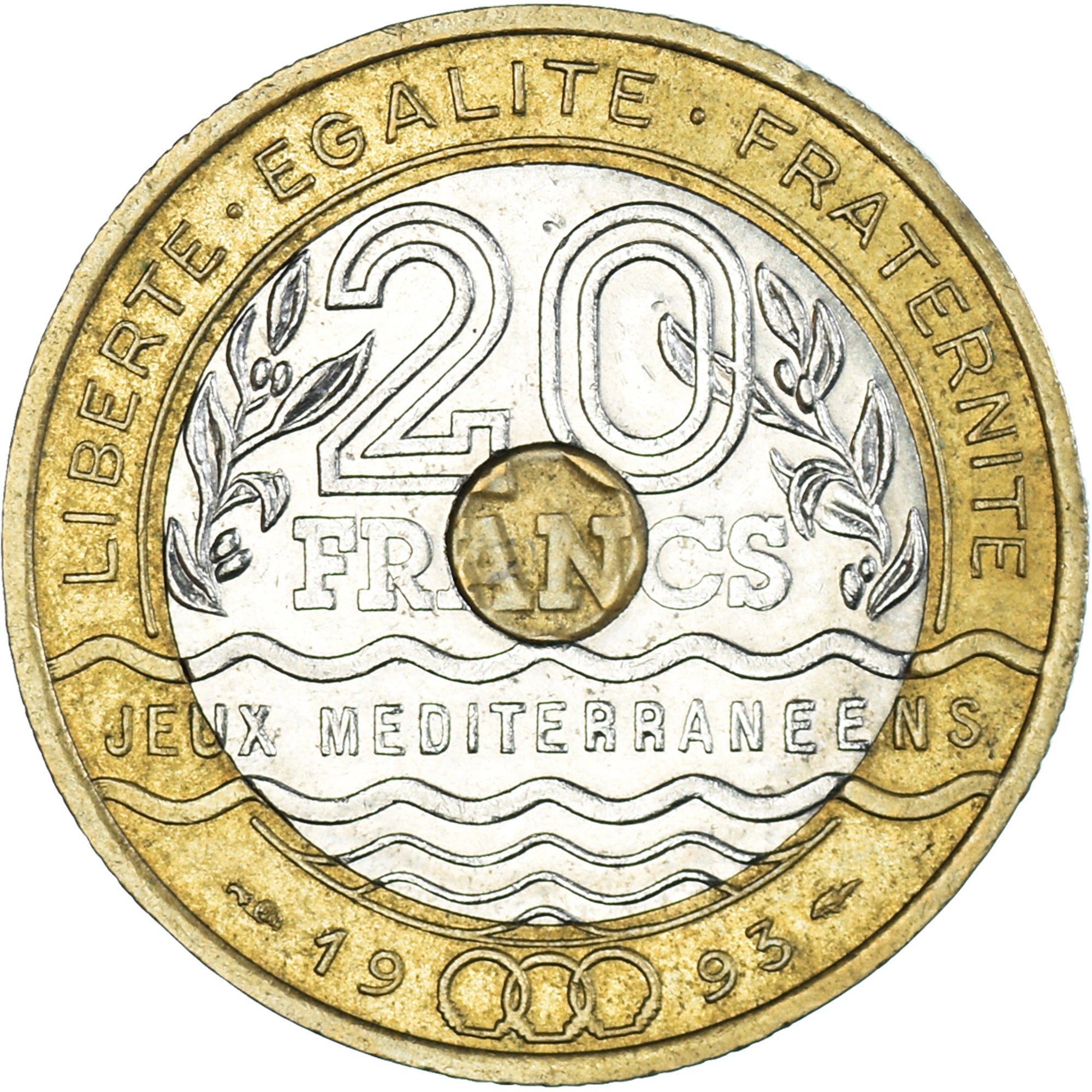 Munten, Frankrijk, Jeux Méditerranéens, 20 Francs, 1993, PR, Tri-Metallic