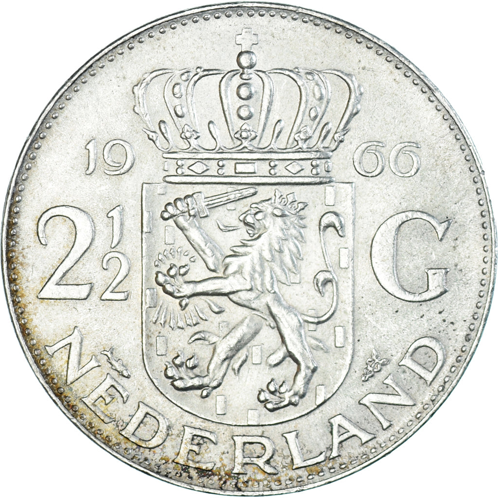 Moneta, Paesi Bassi, Juliana, 2-1/2 Gulden, 1966, SPL-, Argento, KM:185