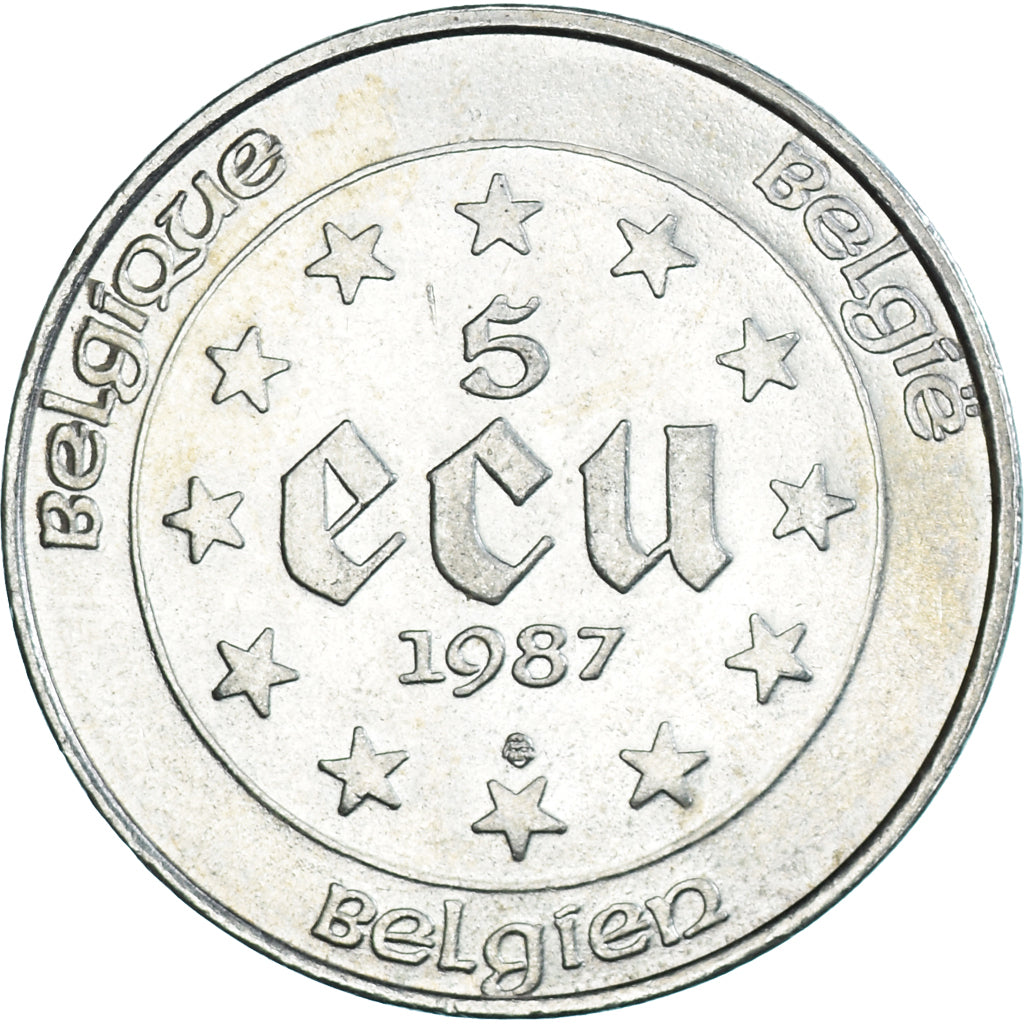 Coin, Belgium, 5 Ecu, 1987, AU(50-53), Silver, KM:166