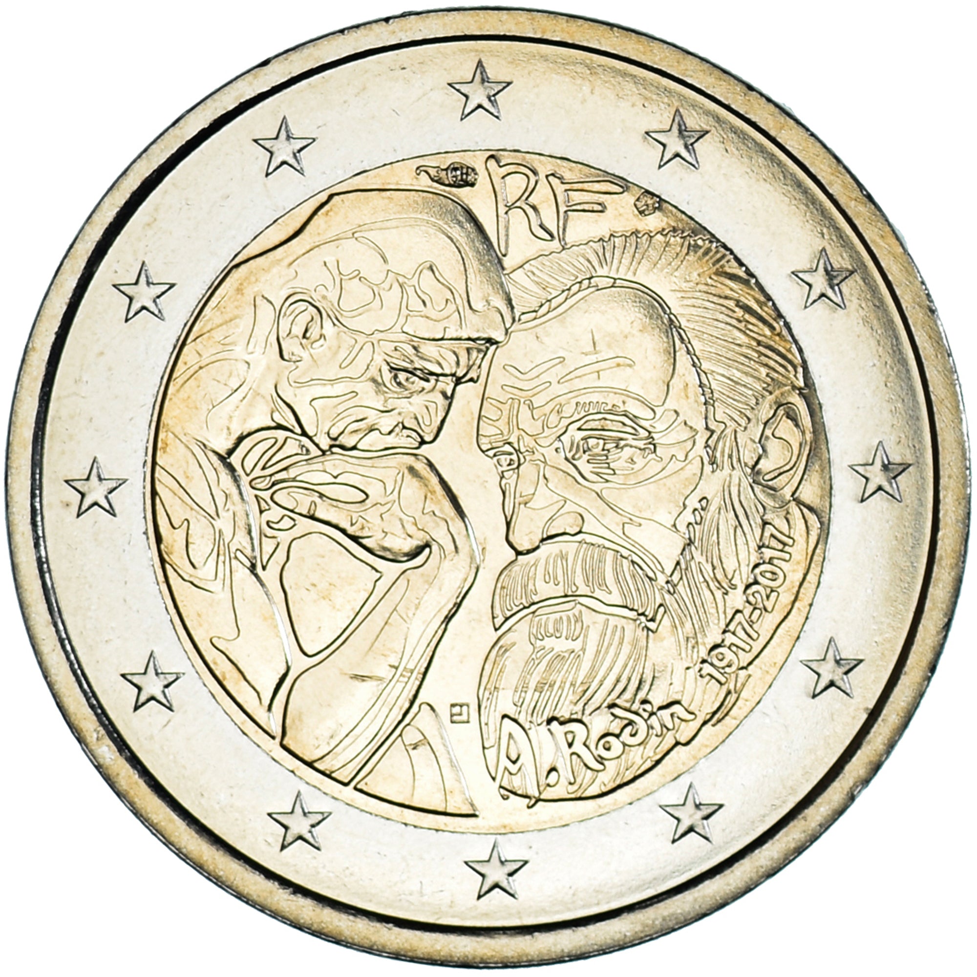 France, 2 Euro, 2017, Centenaire du décès d'Auguste Rodin, SUP, Bimétallique