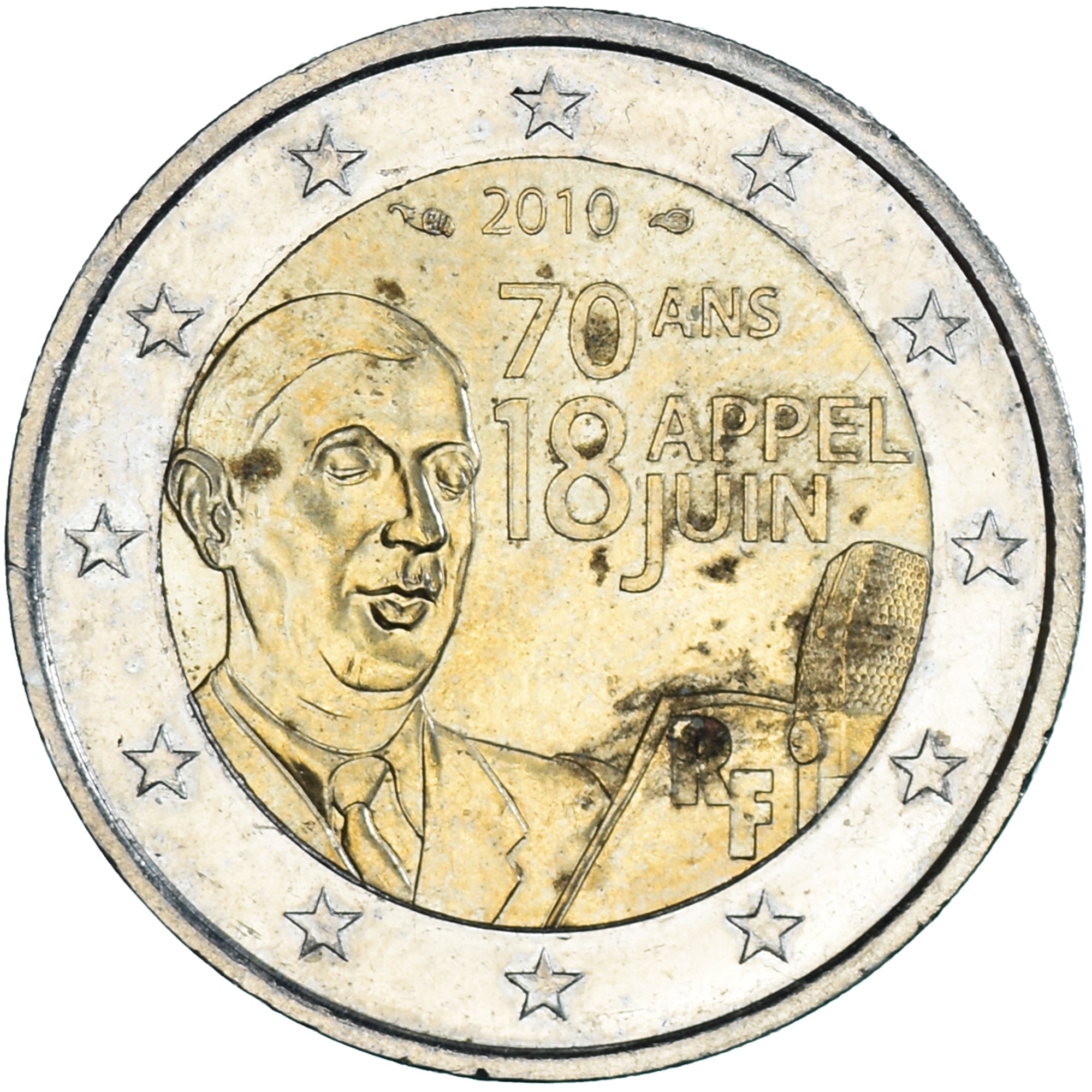 França, 2 Euro, appel du 18 juin, 2010, Paris, EF(40-45), Bimetálico, KM:1676