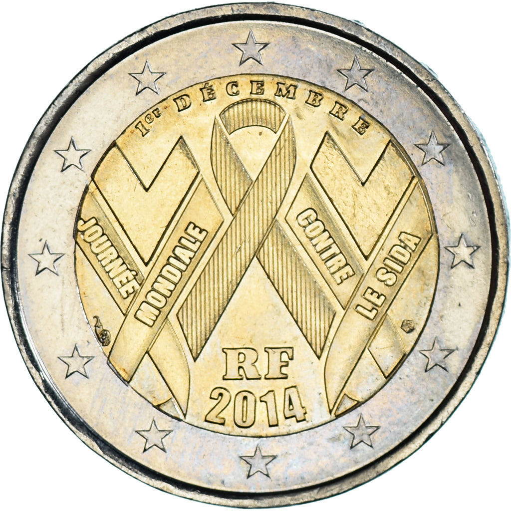 Francia, 2 Euro, 2014, Journée Mondiale Contre le Sida, SC, Bimetálico
