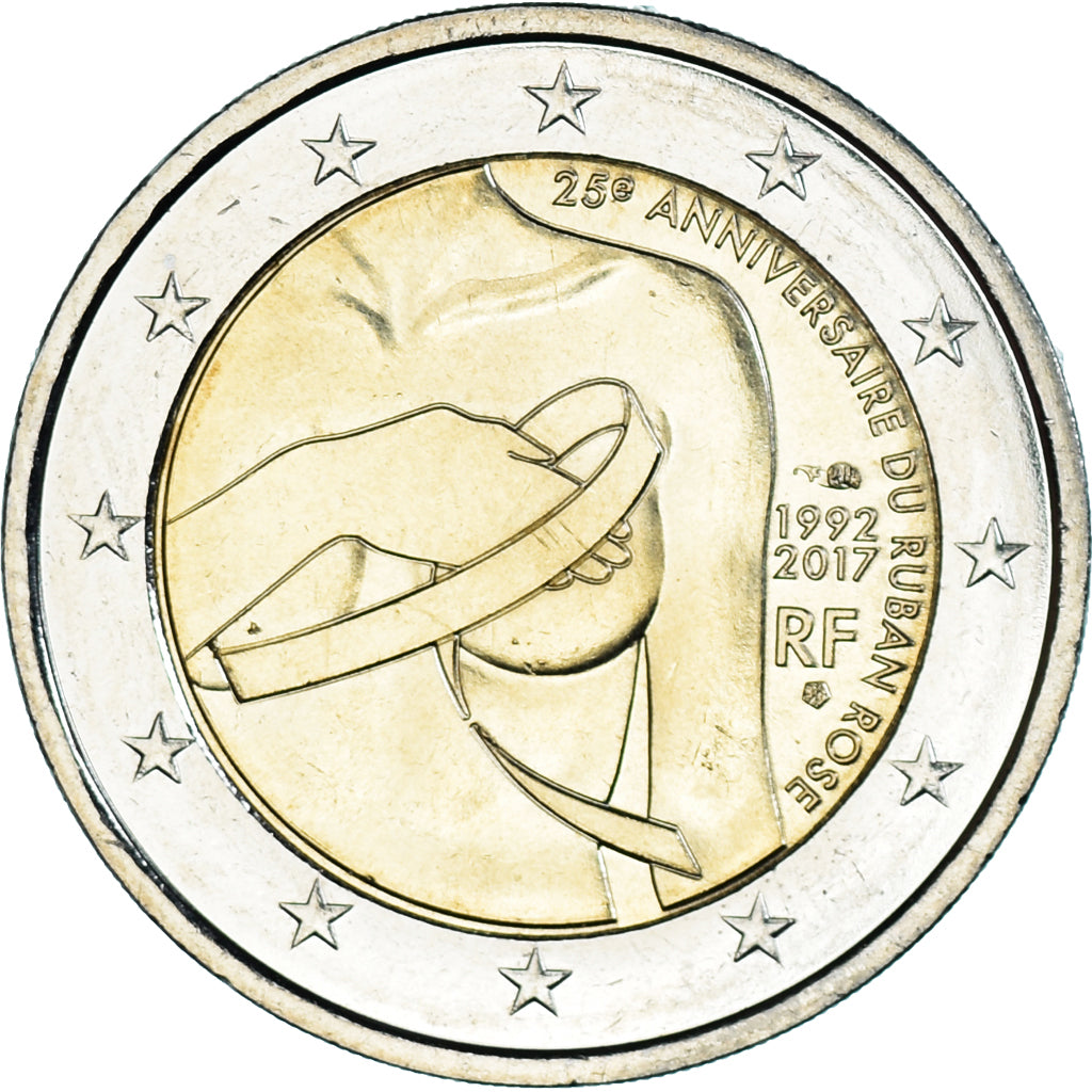 France, 2 Euro, 2017, 25e Anniversaire du Ruban Rose, SPL, Bimétallique