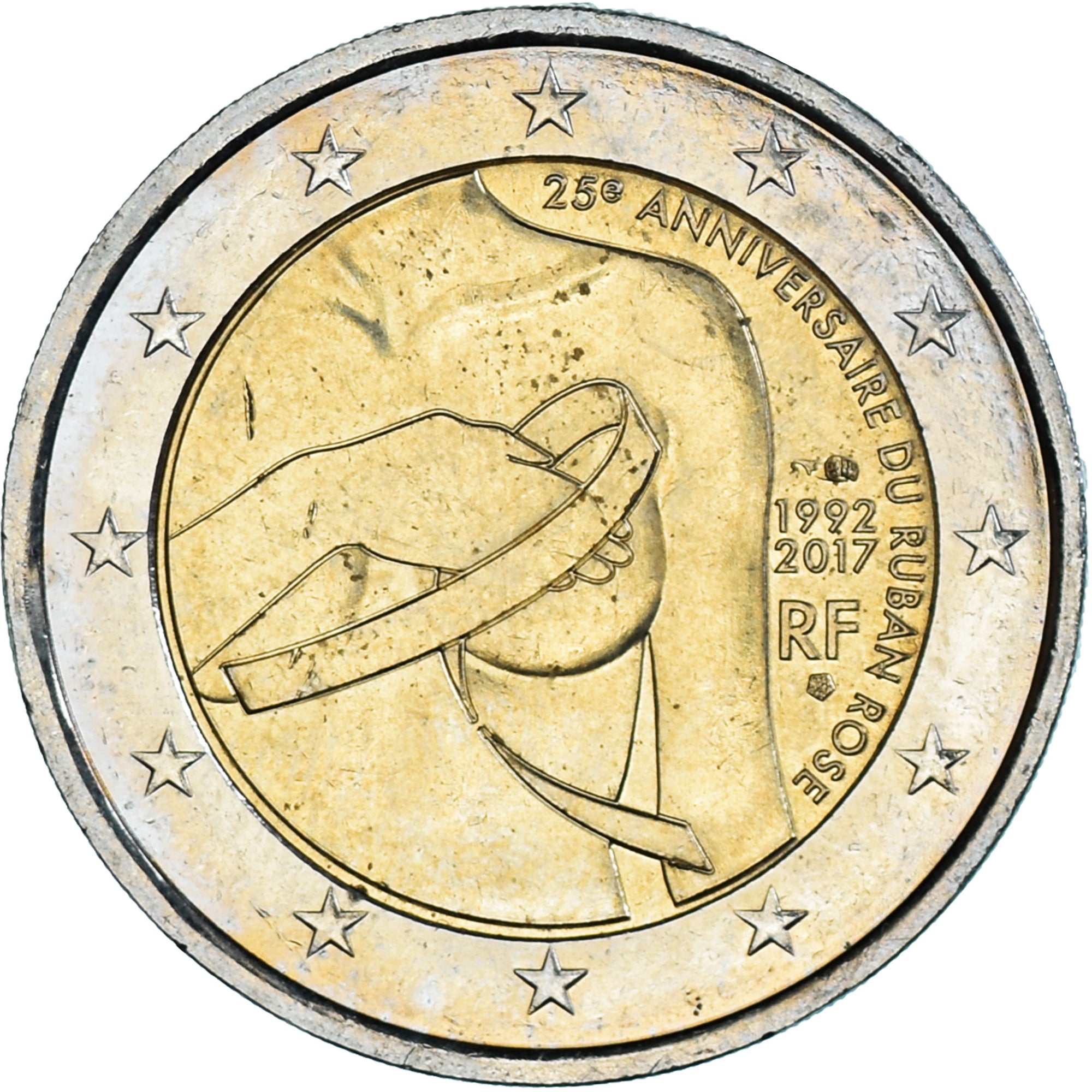 France, 2 Euro, 2017, 25e Anniversaire du Ruban Rose, SUP, Bimétallique