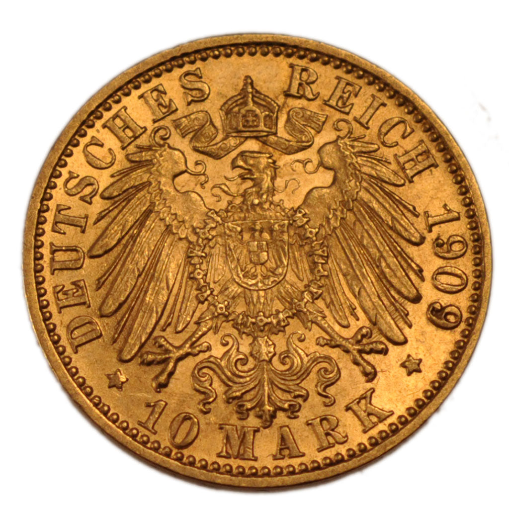 Stati tedeschi, BADEN, Friedrich II, 10 Mark, 1909, Stuttgart, SPL-, Oro, KM:282