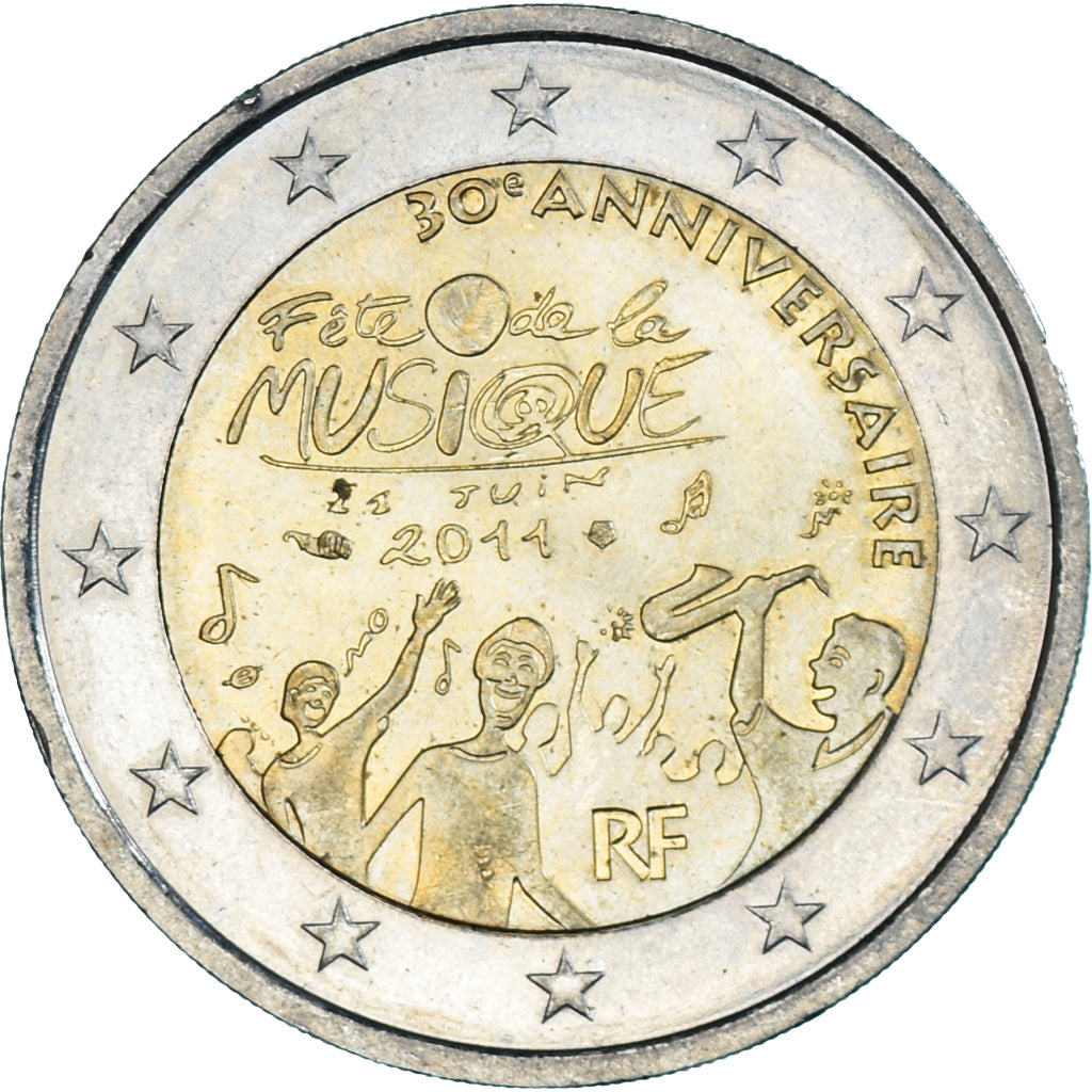Francia, 2 Euro, 2011, Paris, fête de la musique, EBC, Bimetálico, KM:1789