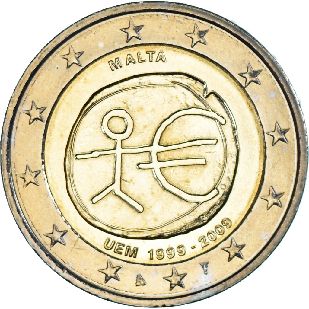 Malta, 2 Euro, 2009, Paris, 10 TH ANNIVERSARY UEM., MS(60-62), Bimetálico