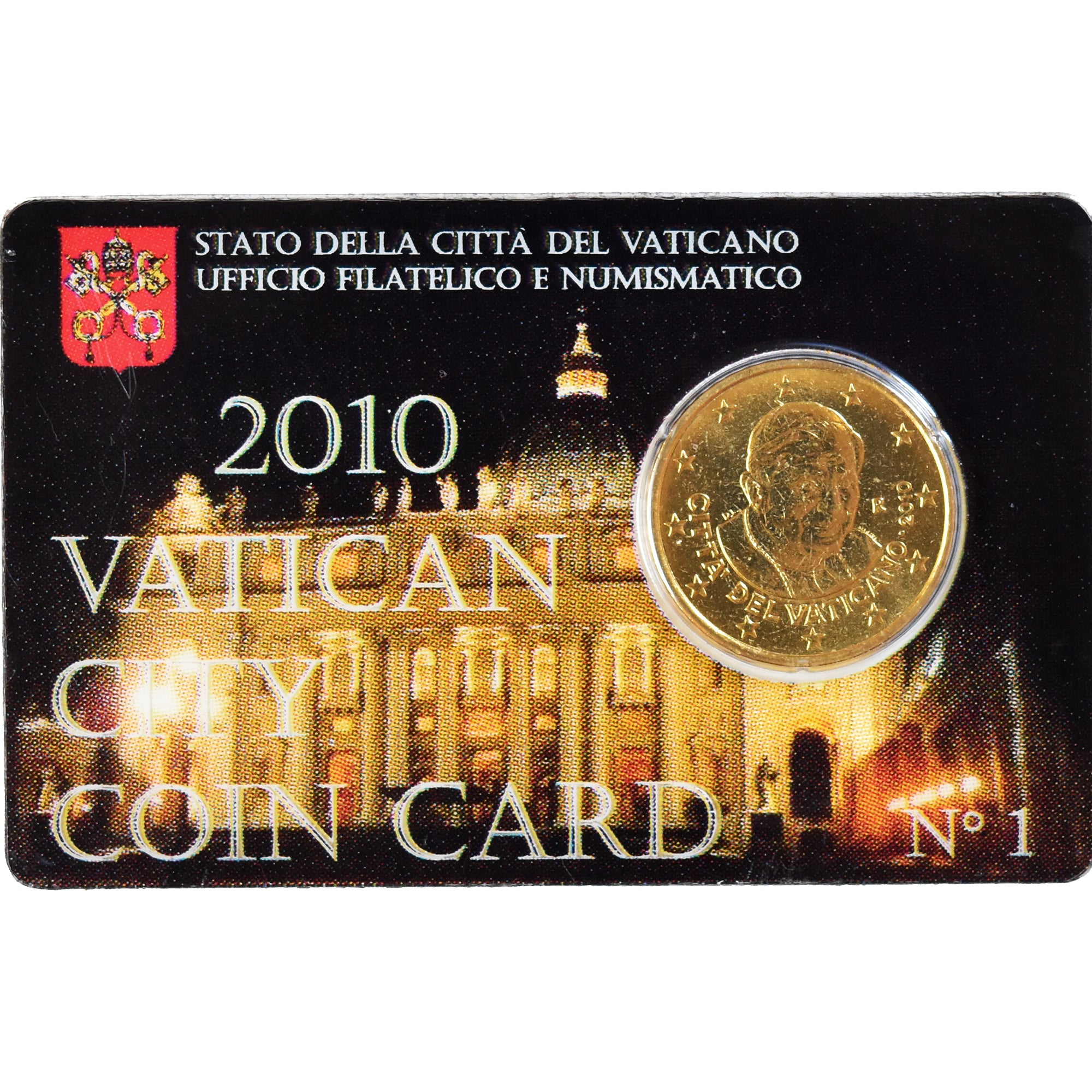 VATICAN CITY, Pape Benoit XVI, 50 Euro Cent, 2010, Rome, Coin card N1, MS(65-70)