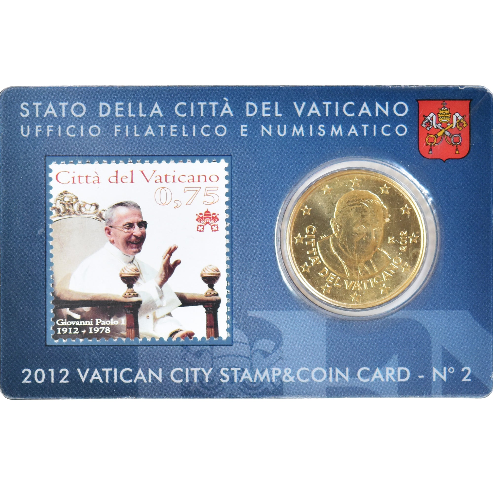 CITTÀ DEL VATICANO, 50 Euro Cent, 2012, Rome, Stamp and coin card, FDC, Ottone