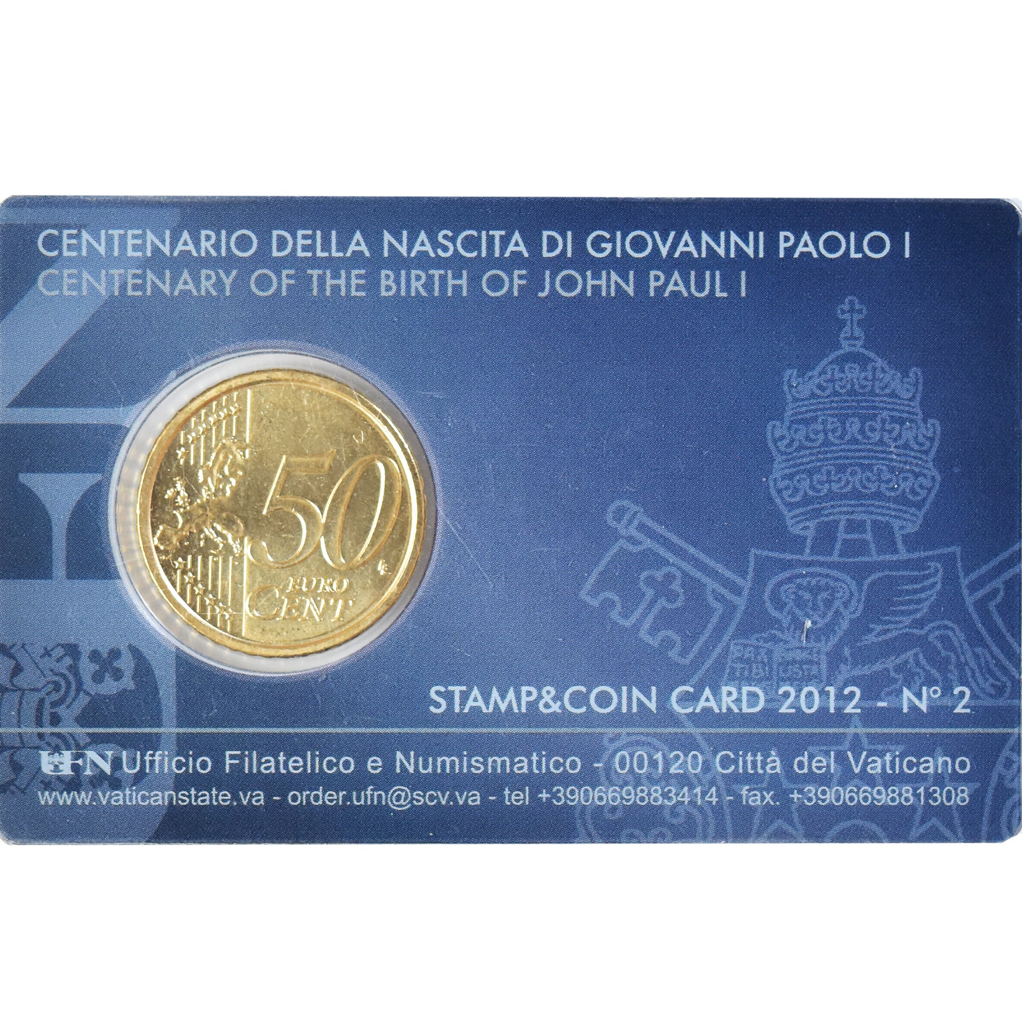 CITTÀ DEL VATICANO, 50 Euro Cent, 2012, Rome, Stamp and coin card, FDC, Ottone