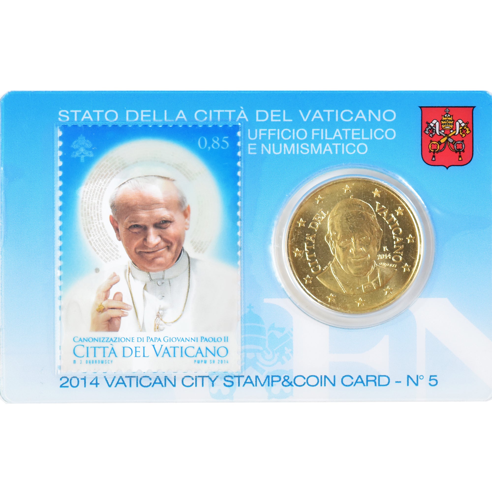 Vaticano, 50 Euro Cent, 2014, Stamp and coin card, FDC, Ottone