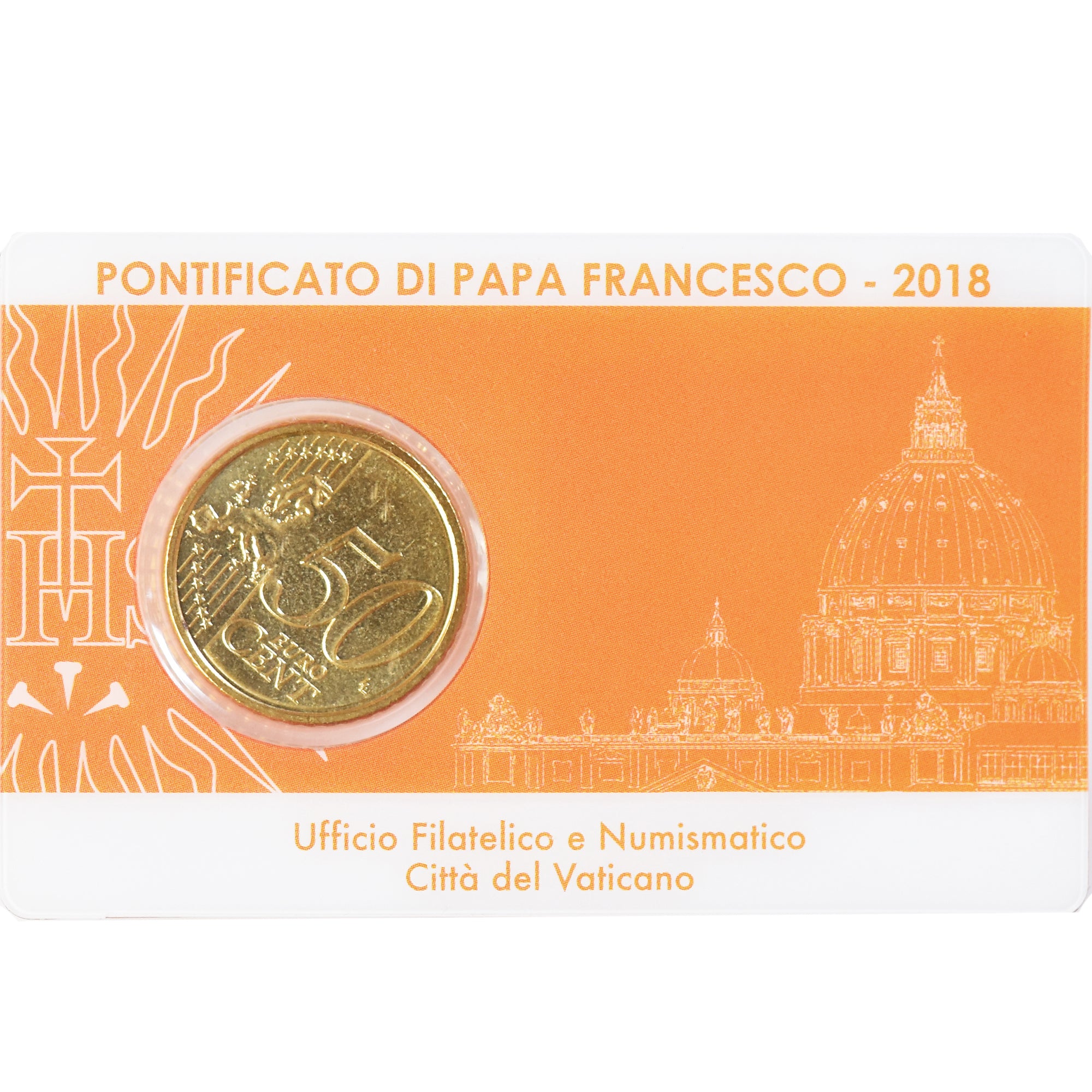 Vatikanstadt, 50 Euro Cent, 2018, Stamp and coin card, STGL, Messing