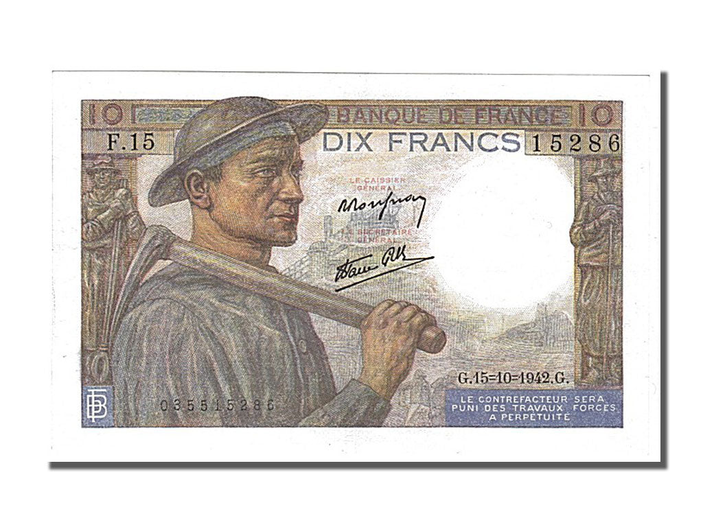 France, 10 Francs, 10 F 1941-1949 ''Mineur'', 1942, KM #99d, 1942-10-15,...