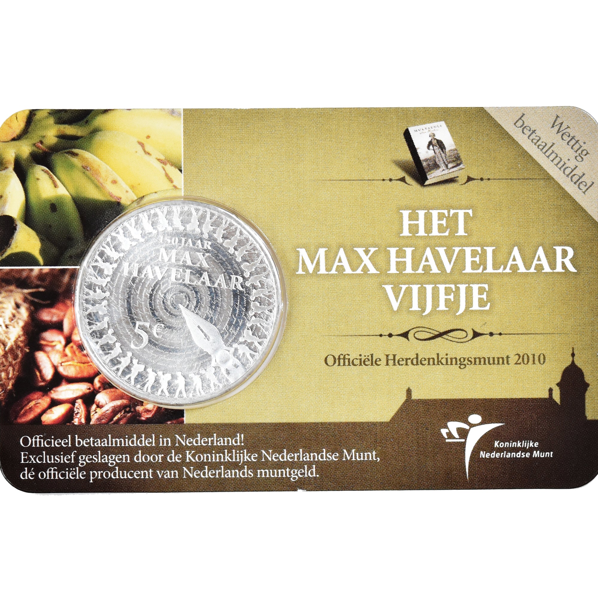 Netherlands, 5 Euro, 2010, Het Max Havelaar Vijfje, Coin Card, MS(65-70), Silver