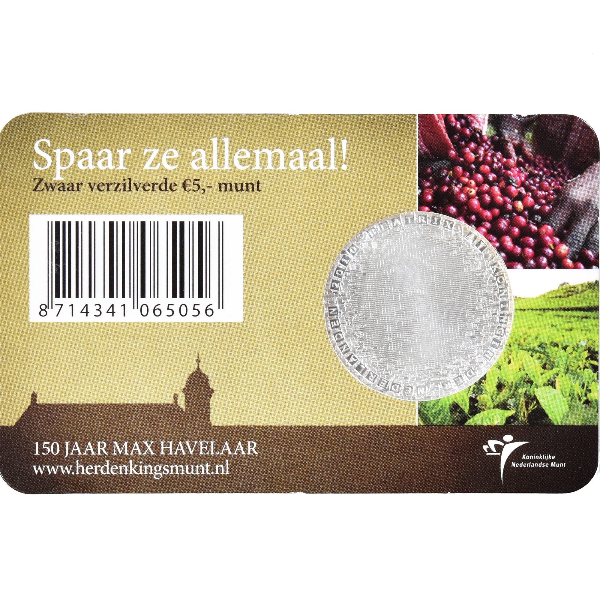 Netherlands, 5 Euro, 2010, Het Max Havelaar Vijfje, Coin Card, MS(65-70), Silver