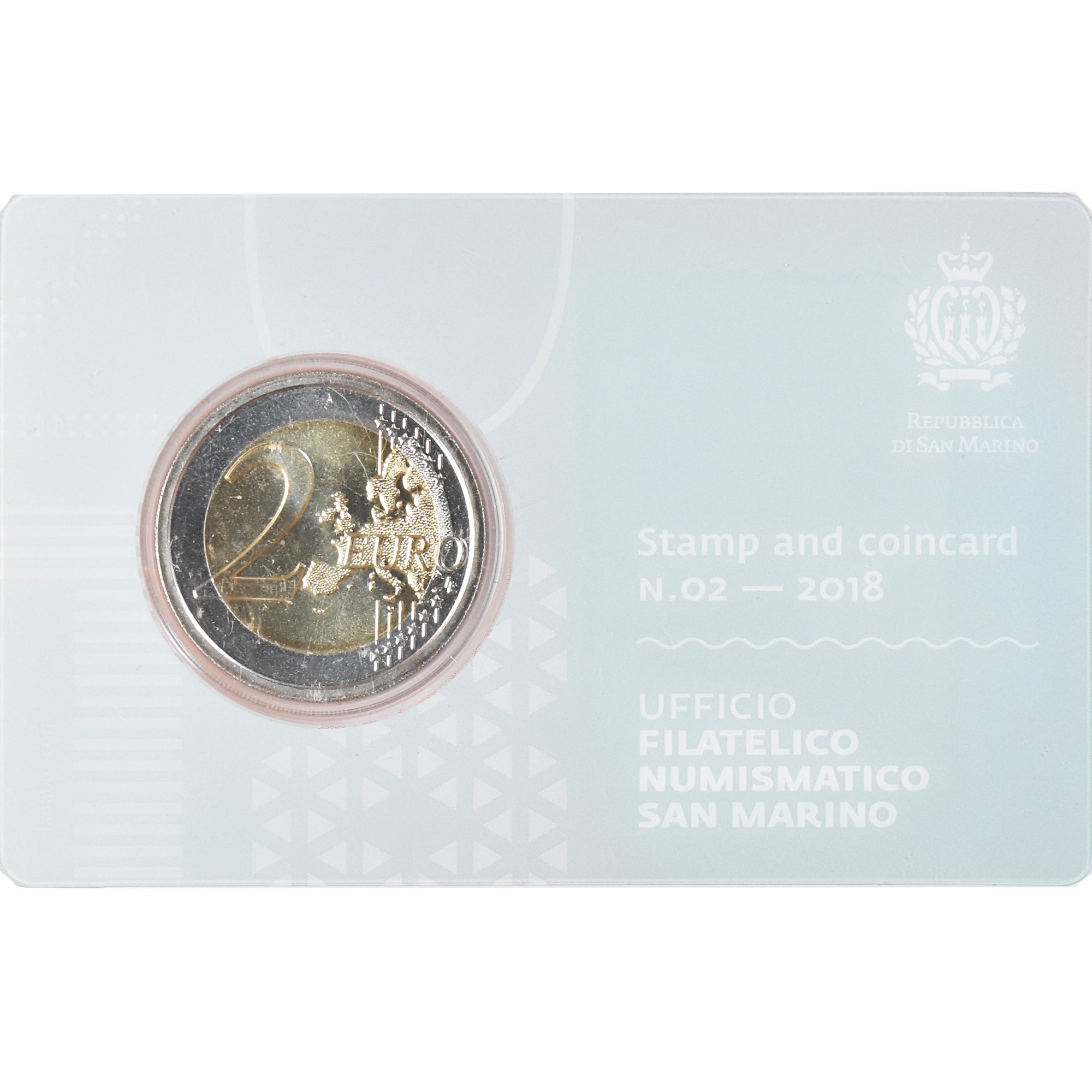 San Marino, 2 Euro, 2018, Stamp and coin card, FDC, Bimetálico